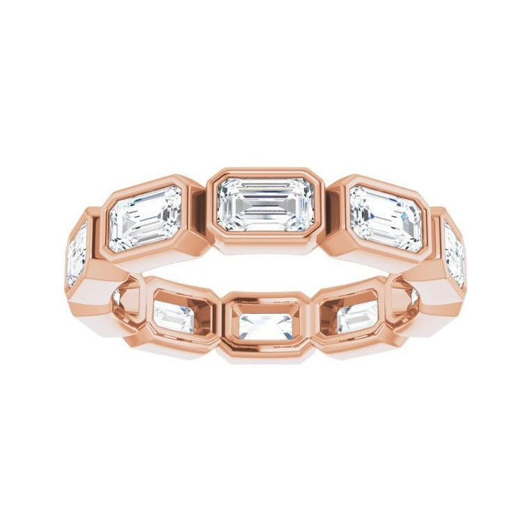 Sapphire Row Natural Diamond Emerald-Cut Station Band - 10K Rose Gold, 7.25 (view 3)