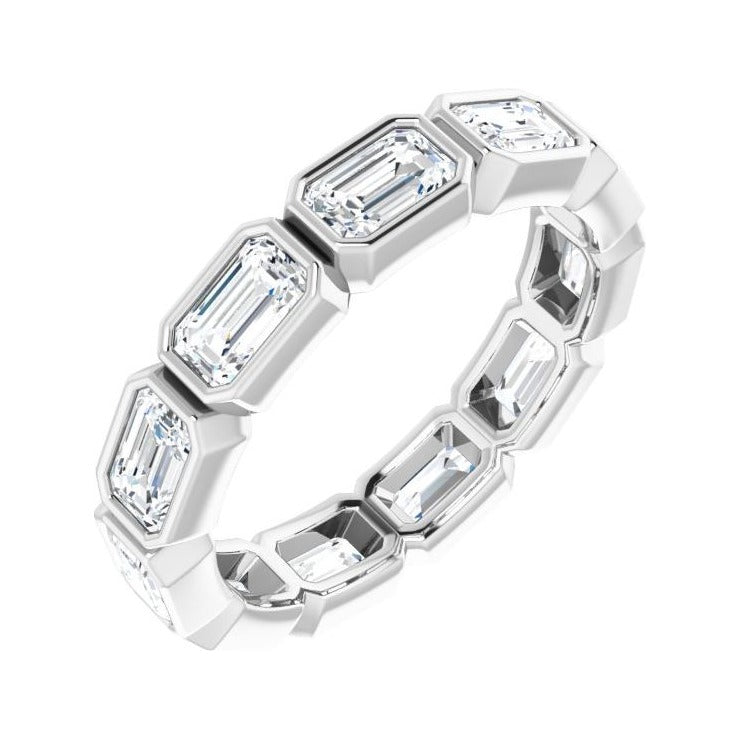 Sapphire Row Natural Diamond Emerald-Cut Station Band - 10K White Gold, 8.5