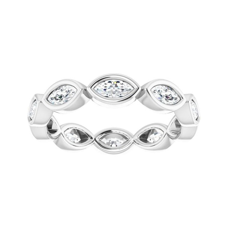 Sapphire Row Natural Diamond Marquise Station Band - Platinum, 4 × 2 mm, 7 (view 3)