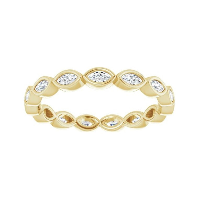 Sapphire Row Natural Diamond Marquise Station Band - 14K Yellow Gold, 3 × 1.5 mm, 6 (view 3)