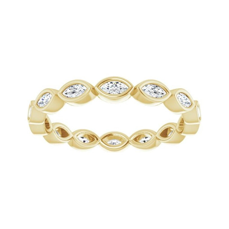 Sapphire Row Natural Diamond Marquise Station Band - 14K Yellow Gold, 3 × 1.5 mm, 7 (view 3)
