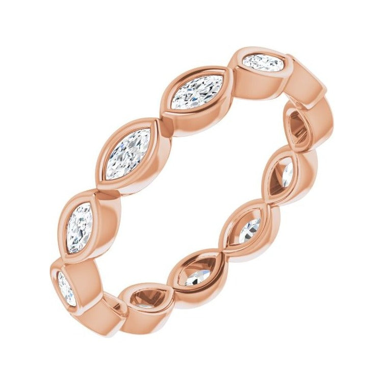 Sapphire Row Natural Diamond Marquise Station Band - 14K Rose Gold, 3.5 × 1.75 mm, 5