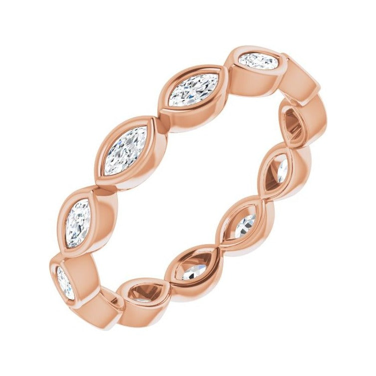 Sapphire Row Natural Diamond Marquise Station Band - 14K Rose Gold, 3.5 × 1.75 mm, 7