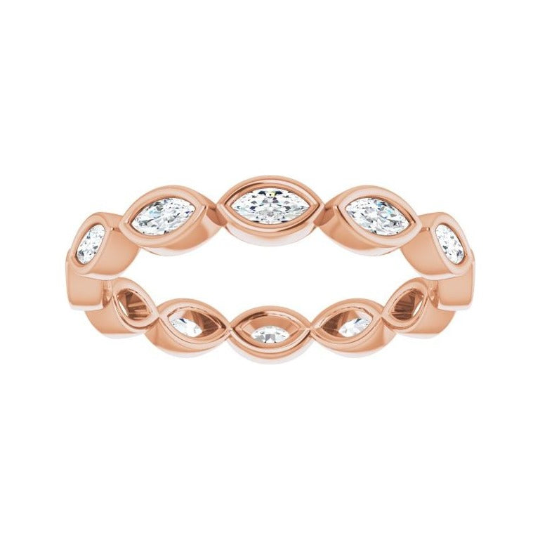 Sapphire Row Natural Diamond Marquise Station Band - 14K Rose Gold, 3.5 × 1.75 mm, 7 (view 3)