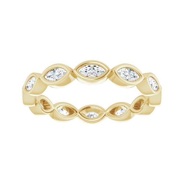 Sapphire Row Natural Diamond Marquise Station Band - 14K Yellow Gold, 3.5 × 1.75 mm, 5 (view 3)