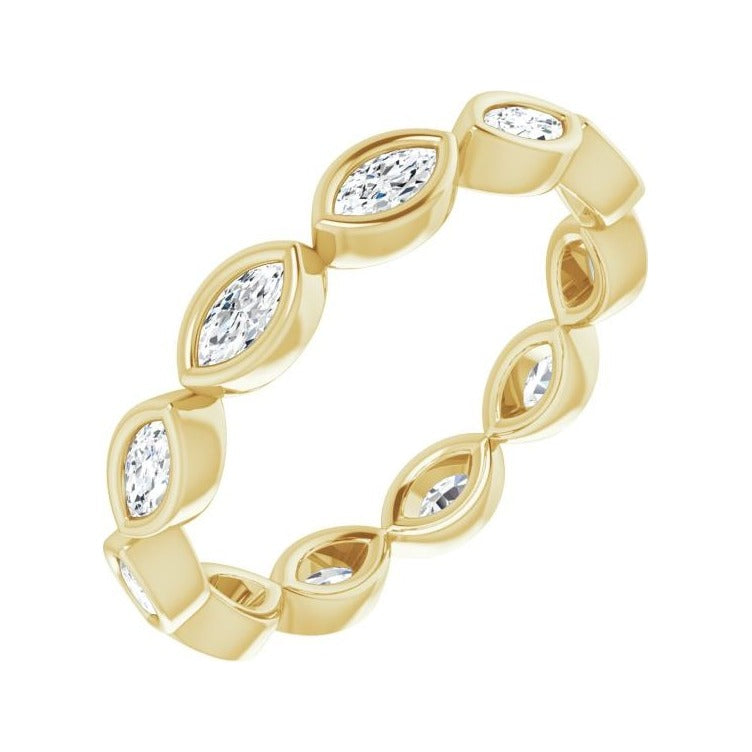 Sapphire Row Natural Diamond Marquise Station Band - 14K Yellow Gold, 3.5 × 1.75 mm, 7