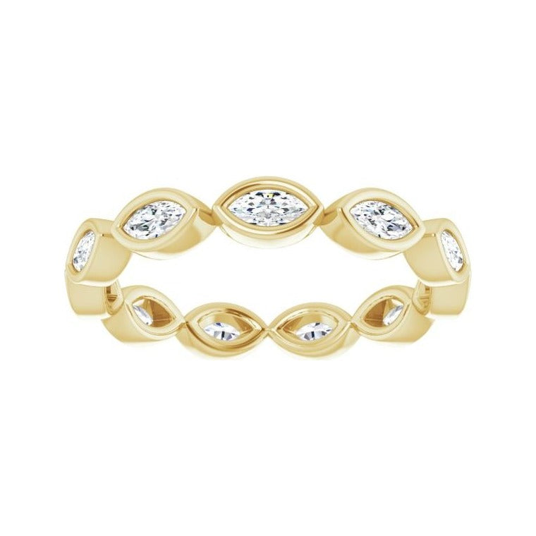 Sapphire Row Natural Diamond Marquise Station Band - 14K Yellow Gold, 3.5 × 1.75 mm, 7 (view 3)