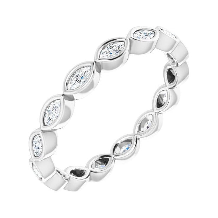 Sapphire Row Natural Diamond Marquise Station Band - 14K White Gold, 3 × 1.5 mm, 6