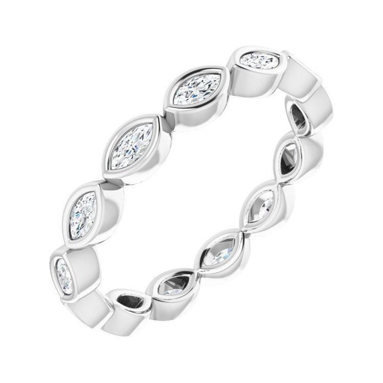 Sapphire Row Natural Diamond Marquise Station Band - 14K White Gold, 3 × 1.5 mm, 7