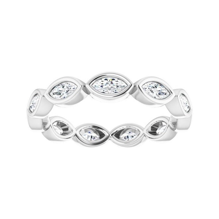 Sapphire Row Natural Diamond Marquise Station Band - 14K White Gold, 4 × 2 mm, 6 (view 3)