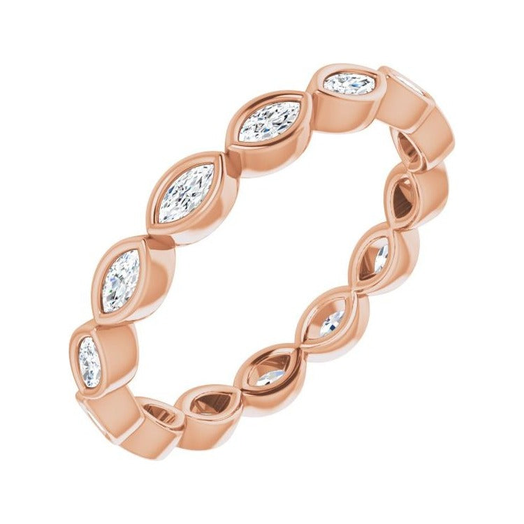 Sapphire Row Natural Diamond Marquise Station Band - 14K Rose Gold, 3 × 1.5 mm, 5