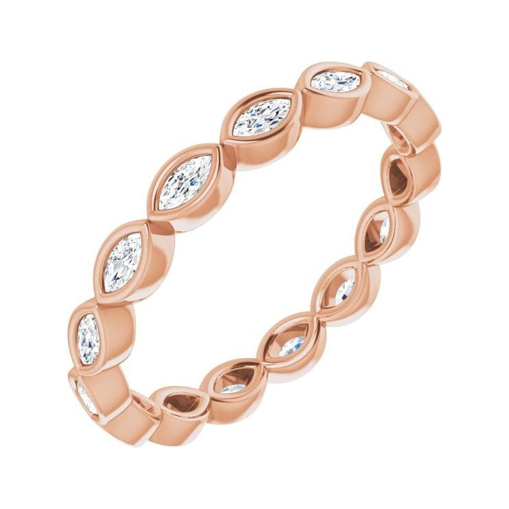 Sapphire Row Natural Diamond Marquise Station Band - 14K Rose Gold, 3 × 1.5 mm, 6