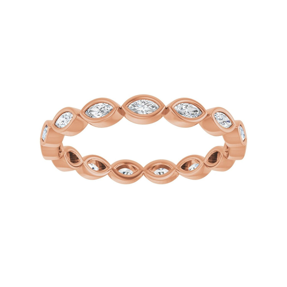 Sapphire Row Natural Diamond Marquise Station Band - 14K Rose Gold, 3 × 1.5 mm, 7 (view 3)