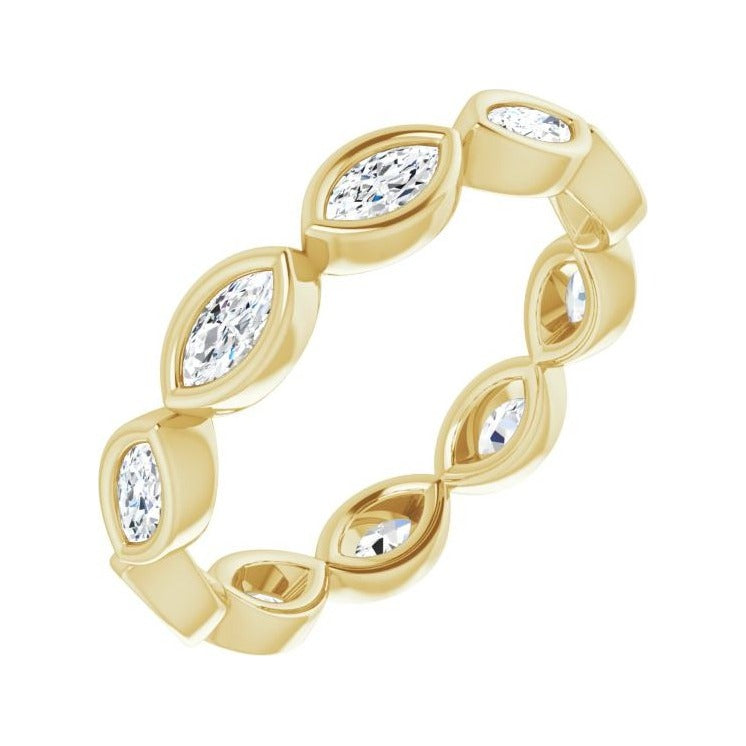 Sapphire Row Natural Diamond Marquise Station Band - 14K Yellow Gold, 4 × 2 mm, 5