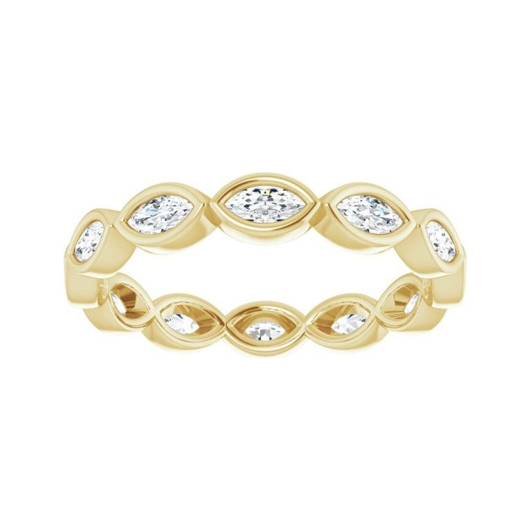 Sapphire Row Natural Diamond Marquise Station Band - 14K Yellow Gold, 4 × 2 mm, 7 (view 3)