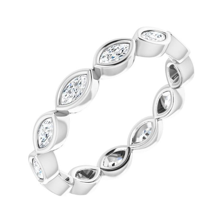 Sapphire Row Natural Diamond Marquise Station Band - 14K White Gold, 3.5 × 1.75 mm, 5