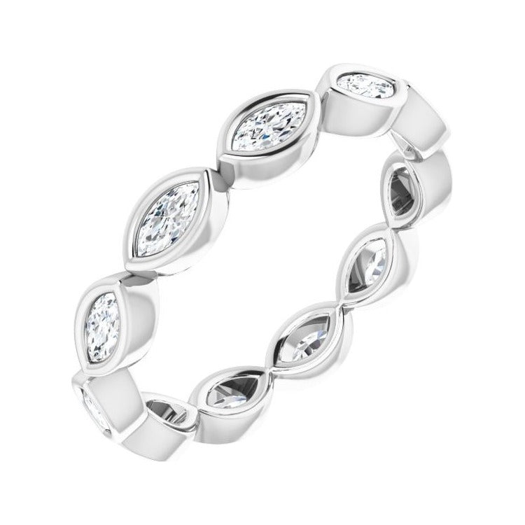 Sapphire Row Natural Diamond Marquise Station Band - Platinum, 3.5 × 1.75 mm, 7