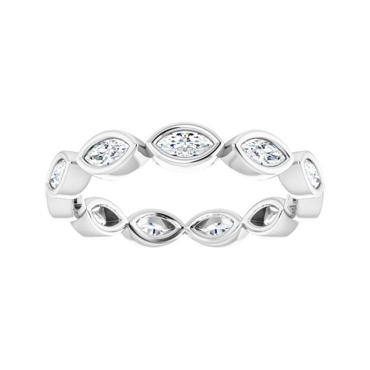 Sapphire Row Natural Diamond Marquise Station Band - Platinum, 3.5 × 1.75 mm, 7 (view 3)