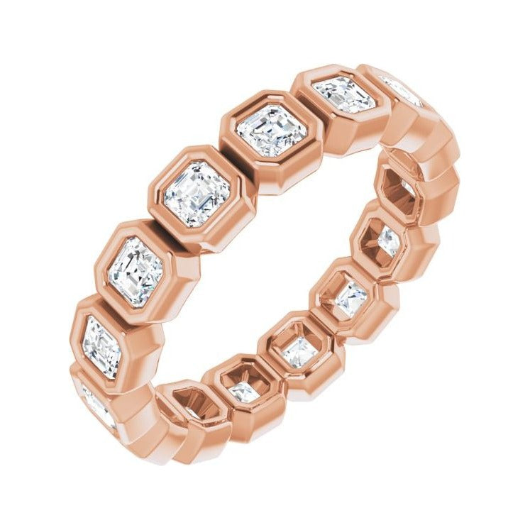 Sapphire Row Lab-Grown Diamond Asscher Station Band - 14K Rose Gold, 2.5 × 2.5 mm, 6
