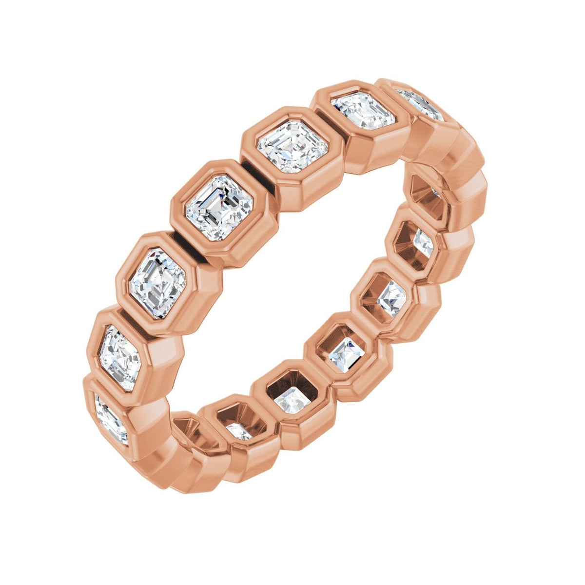 Sapphire Row Lab-Grown Diamond Asscher Station Band - 14K Rose Gold, 2.5 × 2.5 mm, 7