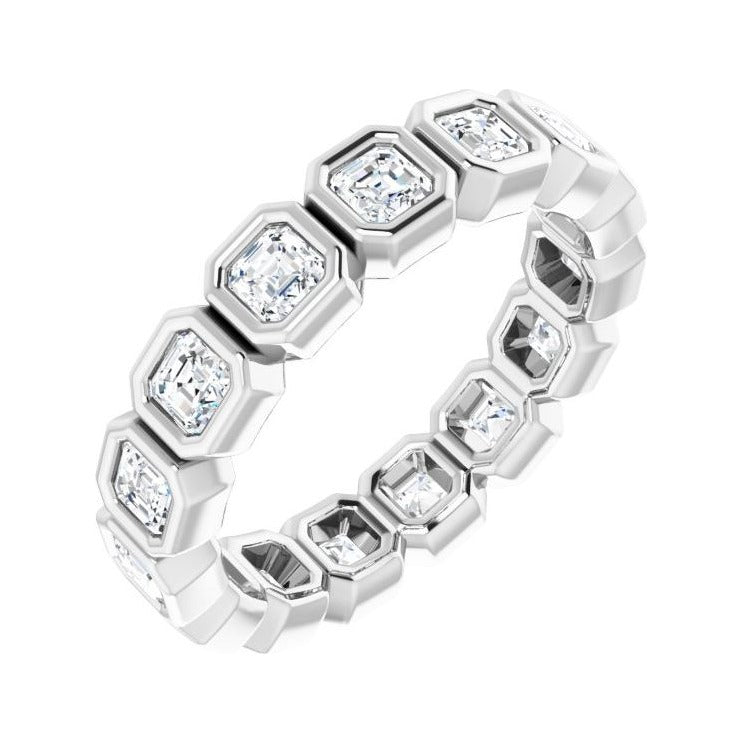 Sapphire Row Lab-Grown Diamond Asscher Station Band - 14K White Gold, 2.5 × 2.5 mm, 5
