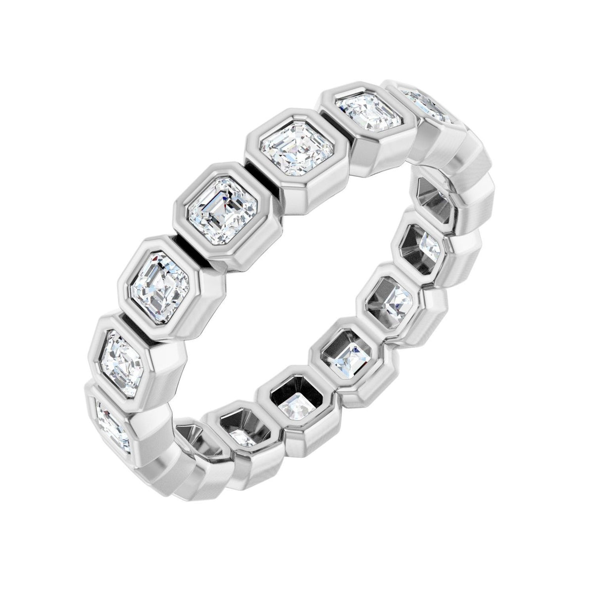 Sapphire Row Lab-Grown Diamond Asscher Station Band - 14K White Gold, 2.5 × 2.5 mm, 7