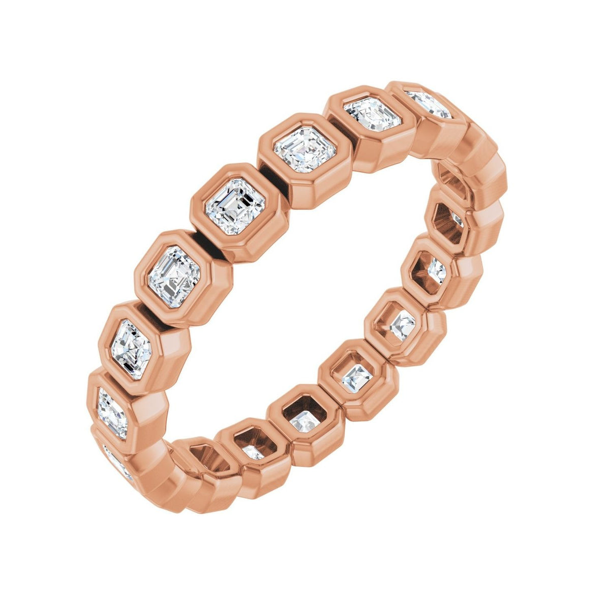 Sapphire Row Lab-Grown Diamond Asscher Station Band - 14K Rose Gold, 2 × 2 mm, 7