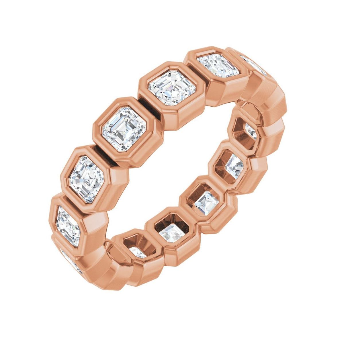 Sapphire Row Lab-Grown Diamond Asscher Station Band - 14K Rose Gold, 3 × 3 mm, 7