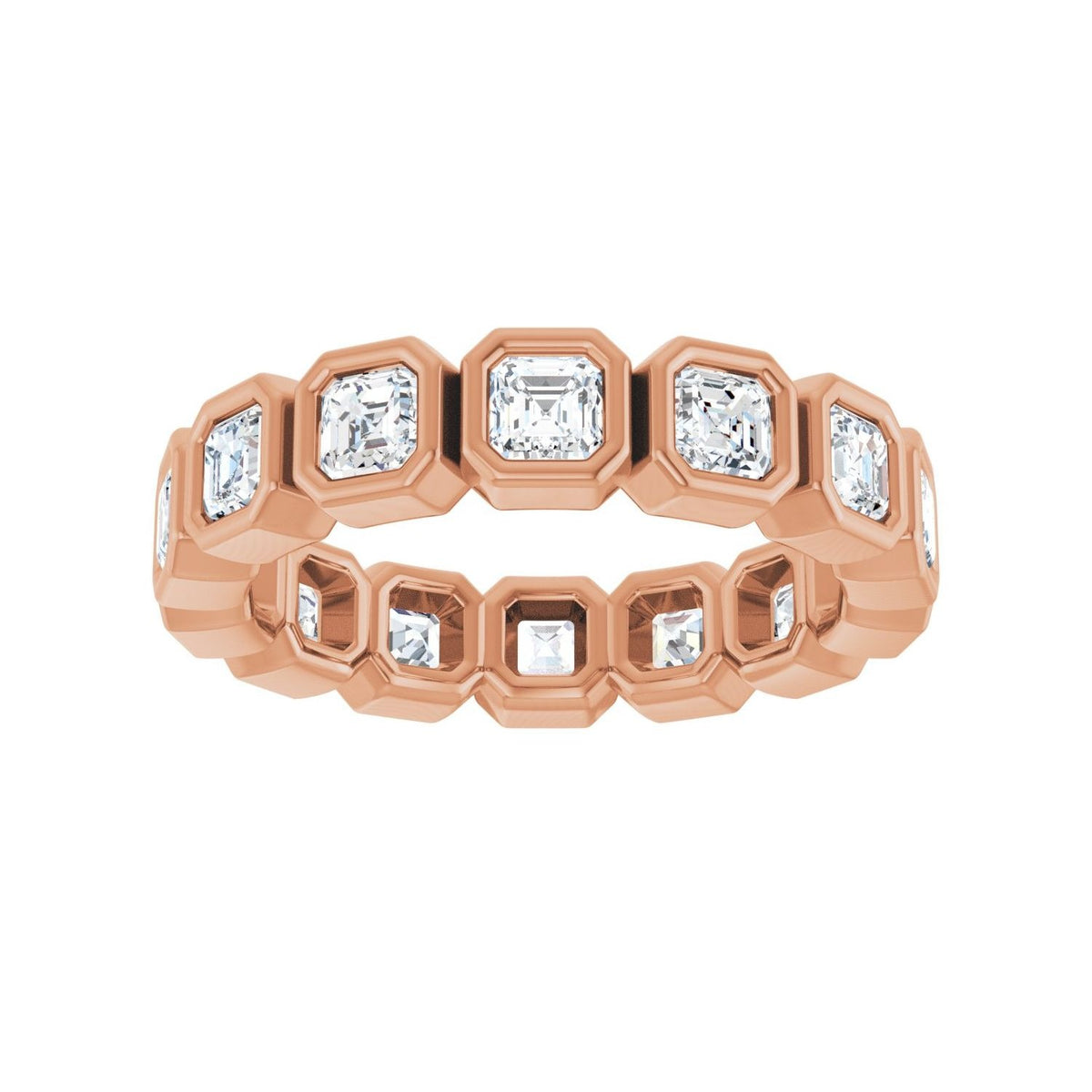 Sapphire Row Lab-Grown Diamond Asscher Station Band - 14K Rose Gold, 3 × 3 mm, 7 (view 3)
