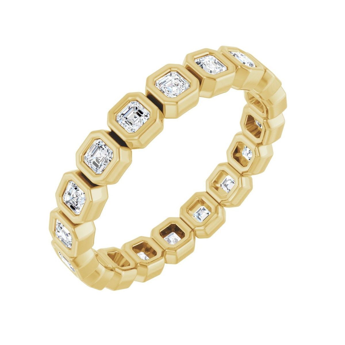 Sapphire Row Lab-Grown Diamond Asscher Station Band - 14K Yellow Gold, 2 × 2 mm, 7