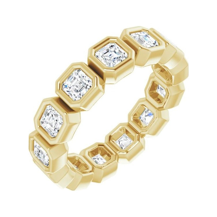 Sapphire Row Lab-Grown Diamond Asscher Station Band - 14K Yellow Gold, 3 × 3 mm, 6