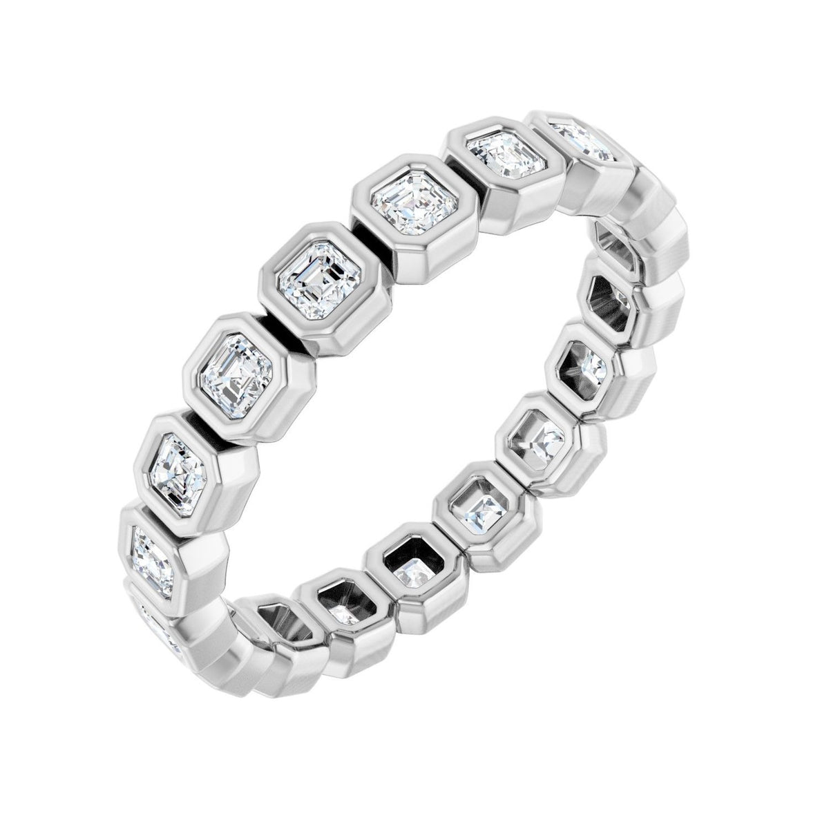 Sapphire Row Lab-Grown Diamond Asscher Station Band - 14K White Gold, 2 × 2 mm, 7