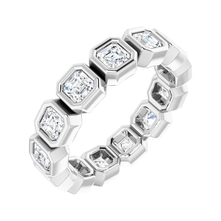 Sapphire Row Lab-Grown Diamond Asscher Station Band - 14K White Gold, 3 × 3 mm, 6