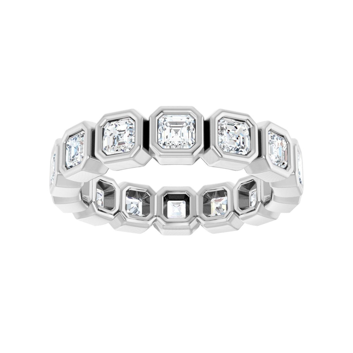 Sapphire Row Lab-Grown Diamond Asscher Station Band - 14K White Gold, 3 × 3 mm, 7 (view 3)