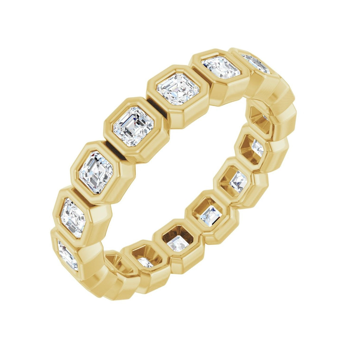 Sapphire Row Lab-Grown Diamond Asscher Station Band - 14K Yellow Gold, 2.5 × 2.5 mm, 7