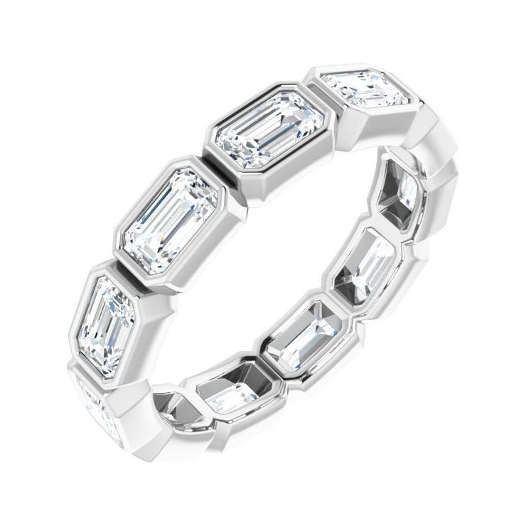 Sapphire Row Lab-Grown Diamond Emerald-Cut Station Band - 10K White Gold, 8.75