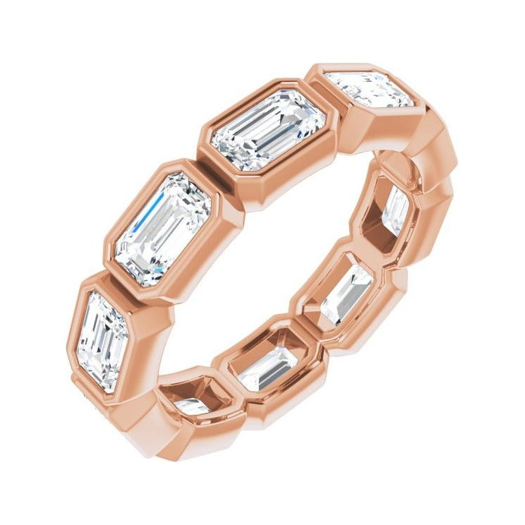 Sapphire Row Lab-Grown Diamond Emerald-Cut Station Band - 10K Rose Gold, 6.5