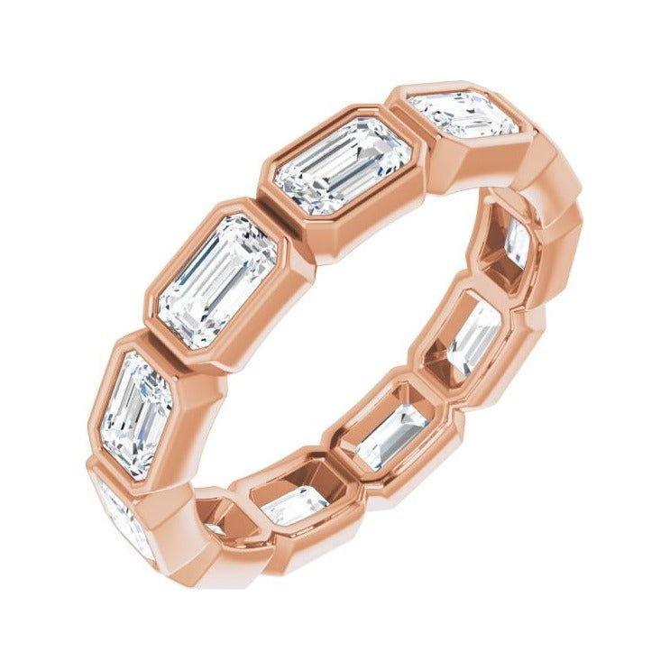 Sapphire Row Lab-Grown Diamond Emerald-Cut Station Band - 10K Rose Gold, 8.5