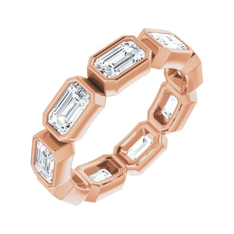 Sapphire Row Lab-Grown Diamond Emerald-Cut Station Band - 10K Rose Gold, 5.75