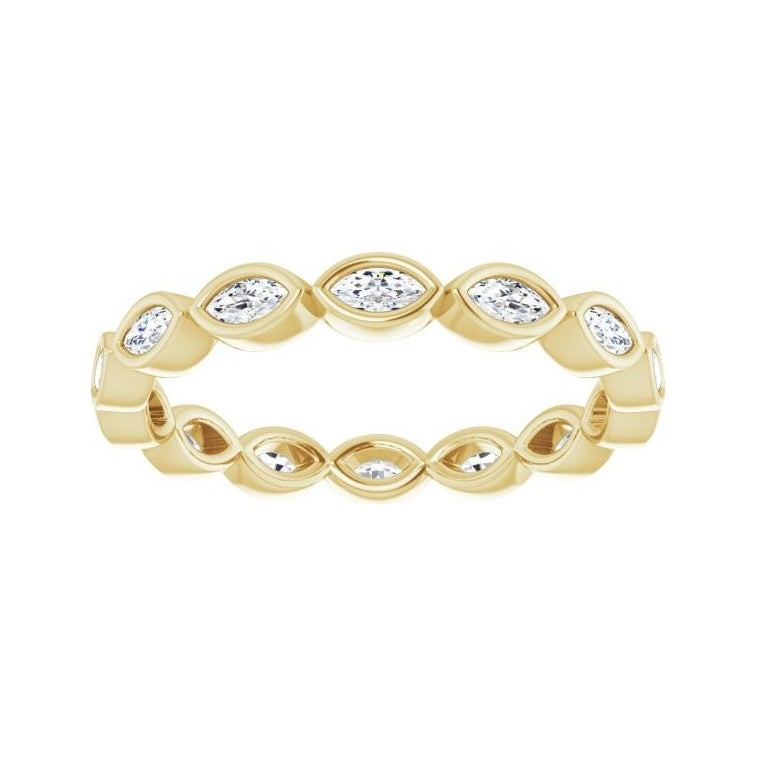 Sapphire Row Lab-Grown Diamond Marquise Station Band - 14K Yellow Gold, 3 × 1.5 mm, 5 (view 3)