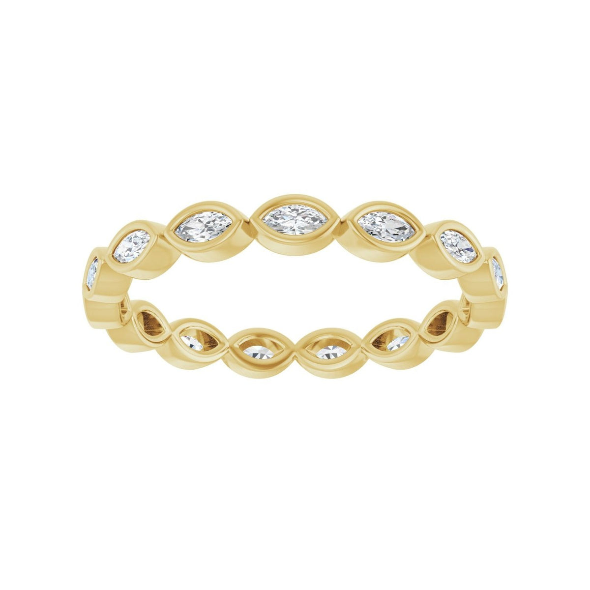 Sapphire Row Lab-Grown Diamond Marquise Station Band - 14K Yellow Gold, 3 × 1.5 mm, 7 (view 3)