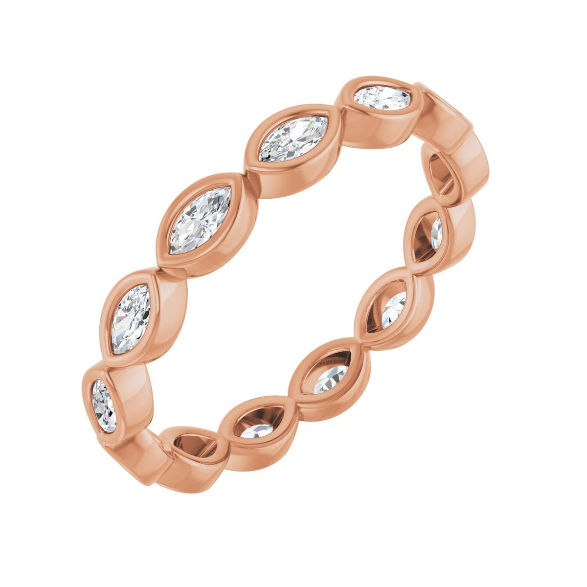 Sapphire Row Lab-Grown Diamond Marquise Station Band - 14K Rose Gold, 3.5 × 1.75 mm, 7