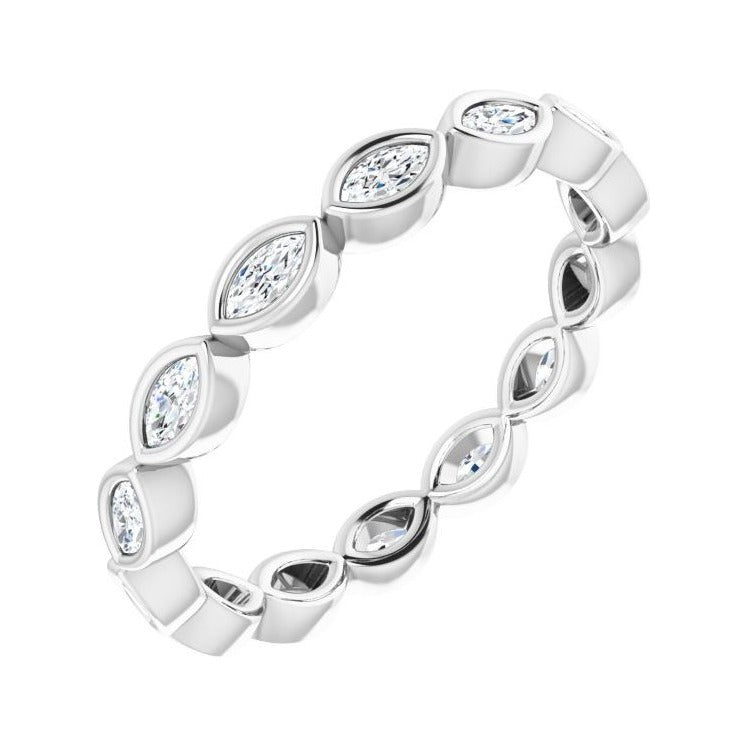 Sapphire Row Lab-Grown Diamond Marquise Station Band - 14K White Gold, 3 × 1.5 mm, 5