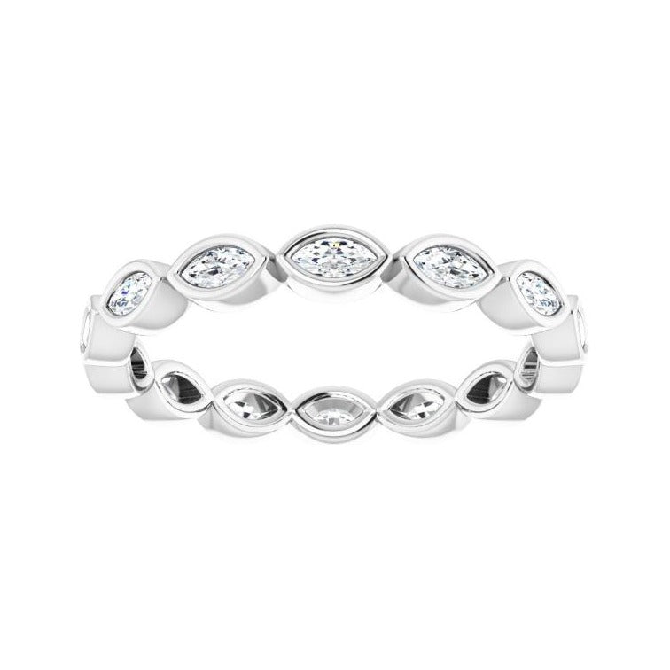 Sapphire Row Lab-Grown Diamond Marquise Station Band - 14K White Gold, 3 × 1.5 mm, 5 (view 3)
