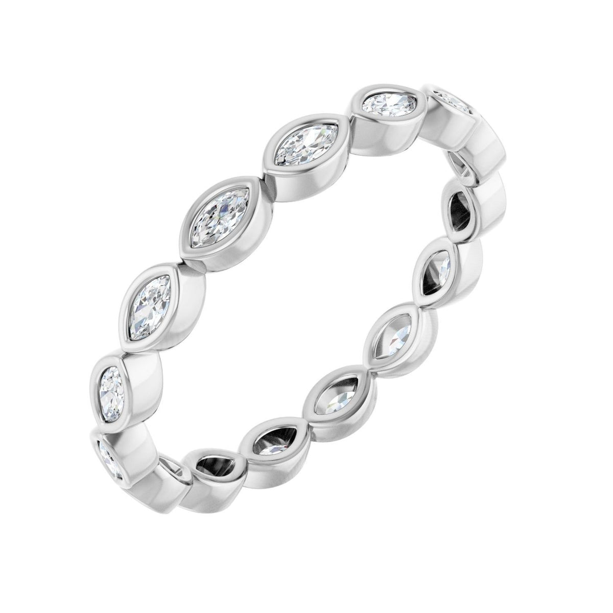 Sapphire Row Lab-Grown Diamond Marquise Station Band - 14K White Gold, 3 × 1.5 mm, 7