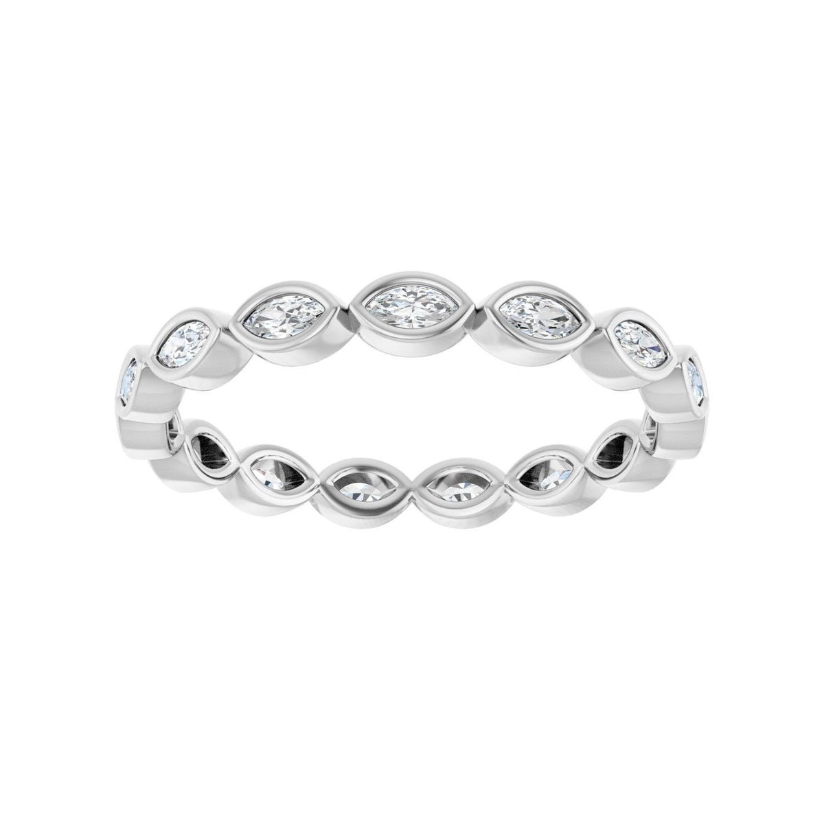 Sapphire Row Lab-Grown Diamond Marquise Station Band - 14K White Gold, 3 × 1.5 mm, 7 (view 3)