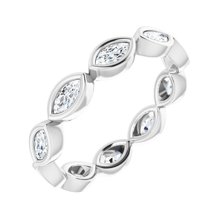Sapphire Row Lab-Grown Diamond Marquise Station Band - 14K White Gold, 4 × 2 mm, 5