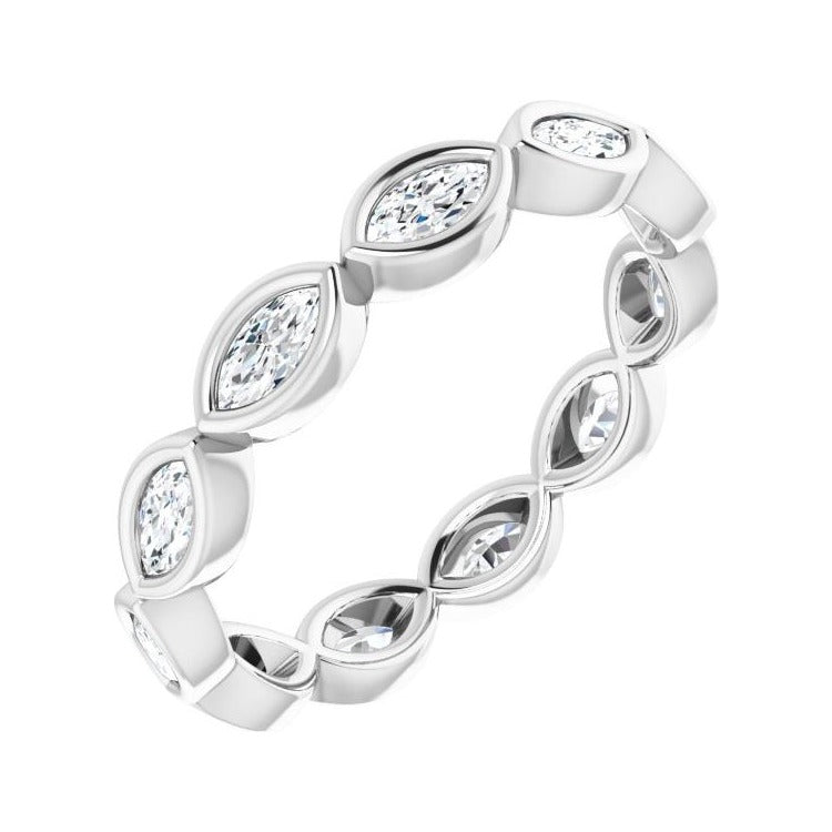 Sapphire Row Lab-Grown Diamond Marquise Station Band - 14K White Gold, 4 × 2 mm, 6