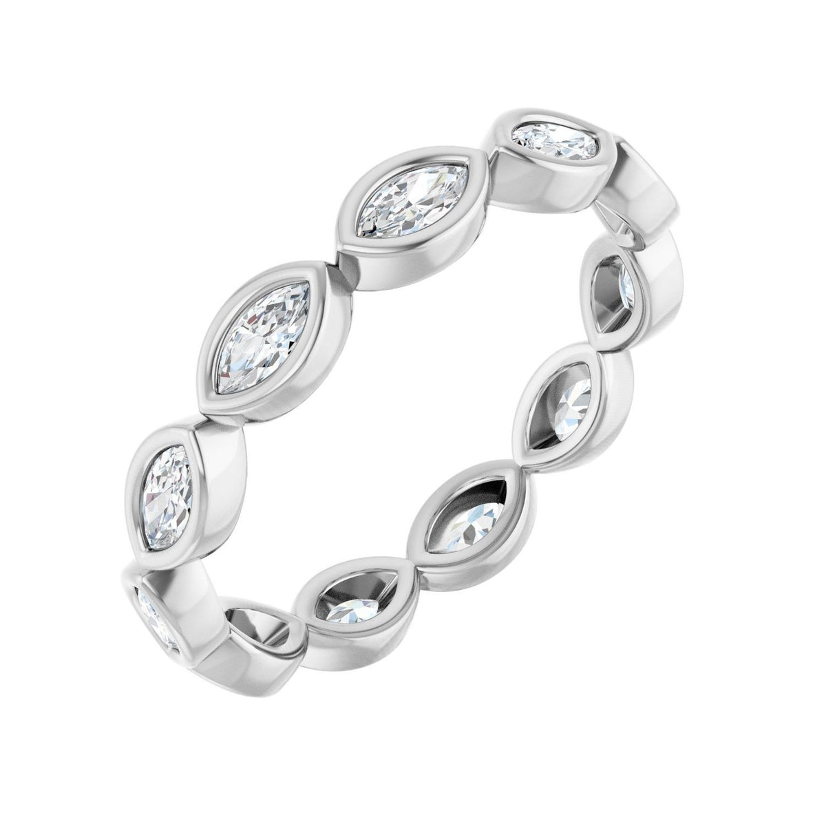 Sapphire Row Lab-Grown Diamond Marquise Station Band - 14K White Gold, 4 × 2 mm, 7