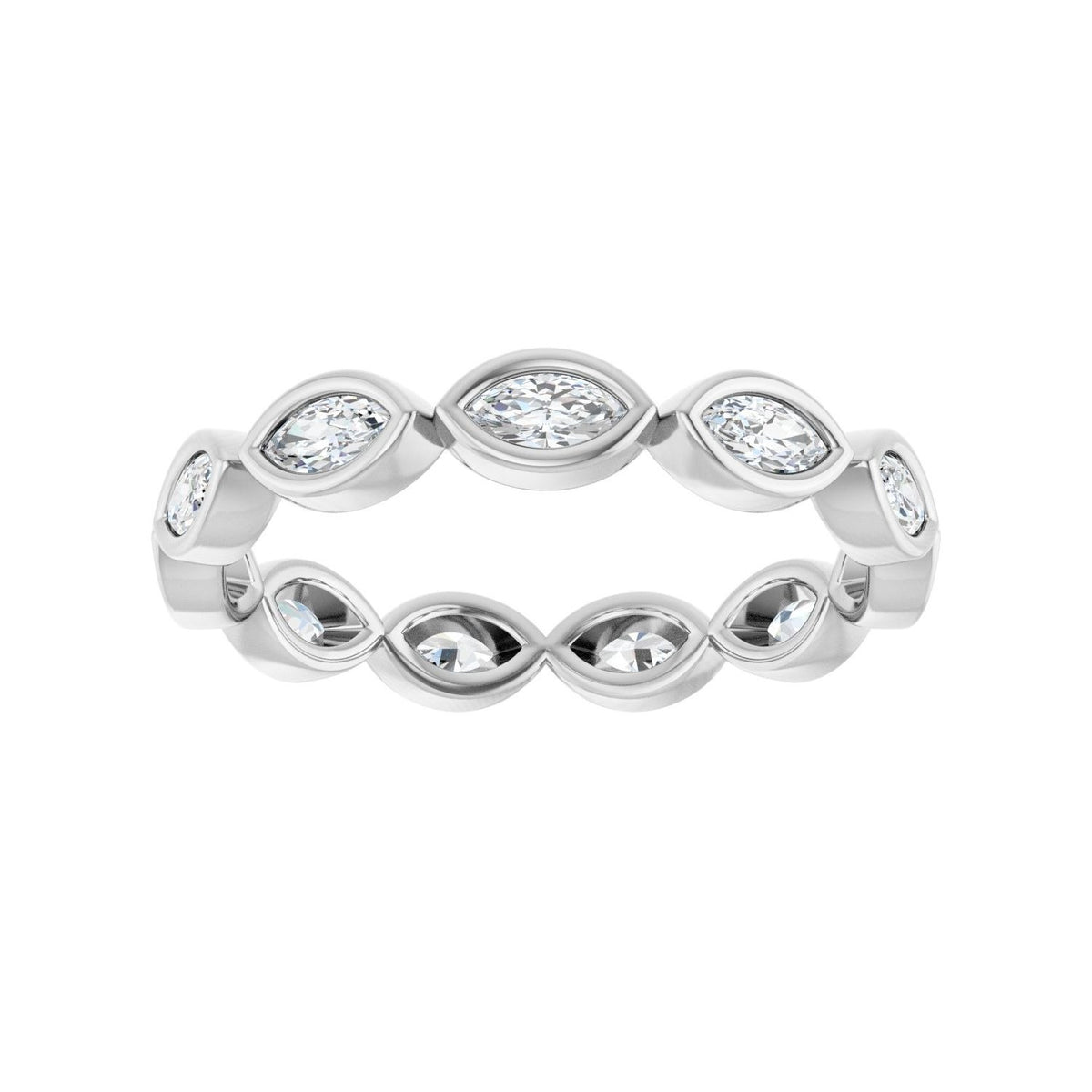 Sapphire Row Lab-Grown Diamond Marquise Station Band - 14K White Gold, 4 × 2 mm, 7 (view 3)